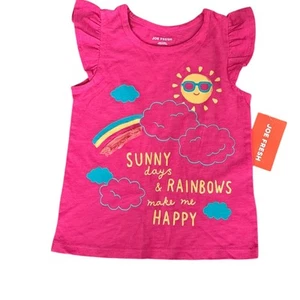 NWT Girl's Joe Fresh Hot Pink Short Sleeve Rainbow Shirt Size 4 - Picture 1 of 6