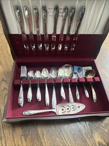 Vintage 1847 Rogers Bros Silver Plate Harmony House 56 Flatware in Wood Box - Picture 1 of 15