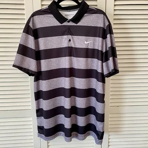 Nike Golf Shirt XXL Dri-Fit Gray Striped Polo S/S Standard Fit Mens  - Picture 1 of 10