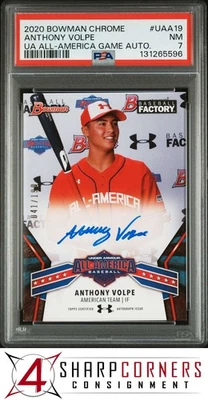 2020 BOWMAN CHROME UNDER ARMOUR GAME AUTO ANTHONY VOLPE RC #/199 POP 4 PSA 7 - Image 1 of 4