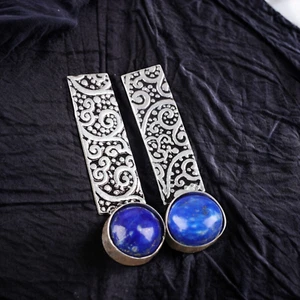 Lapis Lazuli Gemstone 925 Sterling Silver Earring Handmade jewelry Earring - Picture 1 of 3