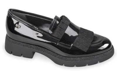 VALLEVERDE V45552 MOCASSINO SLIPON SCARPE DA INFILARE DONNA VERNICE BLACK NERO