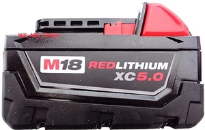 (1) GENUINE 18V Milwaukee 48-11-1850 5.0 AH Battery M18 18 Volt XC 5.0 Red - Picture 1 of 5
