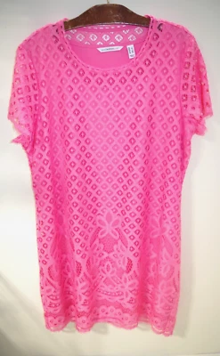 J - NWOT Isaac Mizrahi Live! Dress Womens Size L Pink Crochet Lace S/S - Image 1 of 4