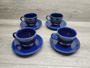 Vtg Set of 4 Blue Fiestaware Tea Cups/Mugs & Saucers  - Picture 1 of 7