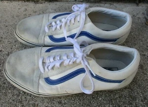 Men vintage vans skateboard shoes us sz 12 white & blue strip waffle cone sole - Picture 1 of 6