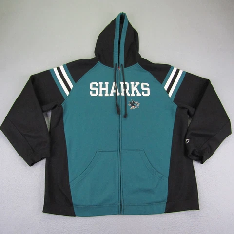 San Jose Sharks Jacket Mens XL Blue Black Full Zip Reebok Face Off Hoodie NHL ^ Cover
