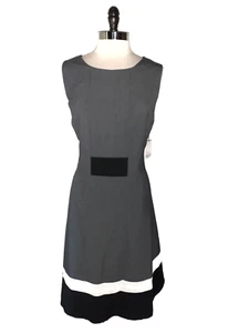 NEW CALVIN KLEIN Plus Size 16W A-Line Dress Grey Black Sleeveless Knee Length - Picture 1 of 7