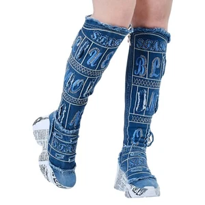 Denim Boots Shoes, Handmade Women's Sports Boots,Women's Sexy Boots,Birthday Gif - Picture 1 of 9