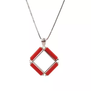 Ciondolo rombo in corallo rosso naturale con Catenina argento 925 gioiello donna - Foto 1 di 5