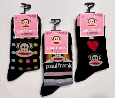 Nuevos calcetines Paul Frank 3 pares para mujer EE. UU. 6-9,5 negros con arco iris, lunares, corazón Foto 1 de 4