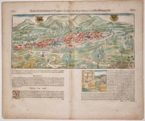Sebastian Munster 1547 Die Stadt Landau with wine press Original 16th C print - Picture 1 of 8