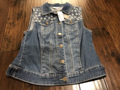 Christopher & Banks Embellished Denim Womens Vest Petite S Small NWT Stars Spark - Image 1 of 4