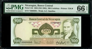 Nicaragua 500 Cordobas 6-8-1984 PMG Gem UNC 66 EPQ Low Serial 95 - Picture 1 of 3