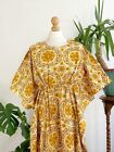 Cotton Caftan Indian Handmade New Yellow Suzani Printed Kaftan Beach Night Dress