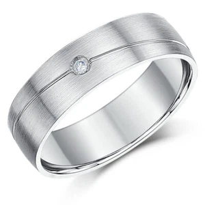 Anillo de boda de diamantes diseñado con ranura de paladio de 6 mm en forma de corte con sello del Reino Unido - Imagen 1 de 4