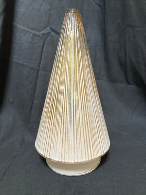 РЕБРИСТОЕ ВЫДУВНОЕ ВРУЧНУЮ СТЕКЛО РОЖДЕСТВЕНСКАЯ ЕЛКА КОЛОКОЛЬЧИК 10 дюймов белое на золотом стекле - Изображение 1 из 4