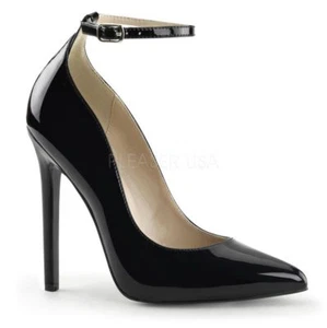PLEASER SEXY-23 Pumps Schwarz Lack Ankle-Strap hoch Abendschuh Tabledance Gogo . - Bild 1 von 2
