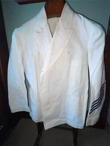 CHAQUETA DE VESTIR UNIFORME DE COLECCIÓN AÑOS 40 SEGUNDA GUERRA MUNDIAL BLANCA VAQUERA OFICIAL MARINA EE. UU. DOBLE PECHO 2 - Imagen 1 de 8