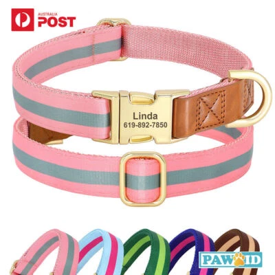 Custom Dog Collar Personalized Nylon Leather Puppy Pet Collars Free Engrave ID - Image 1 of 4