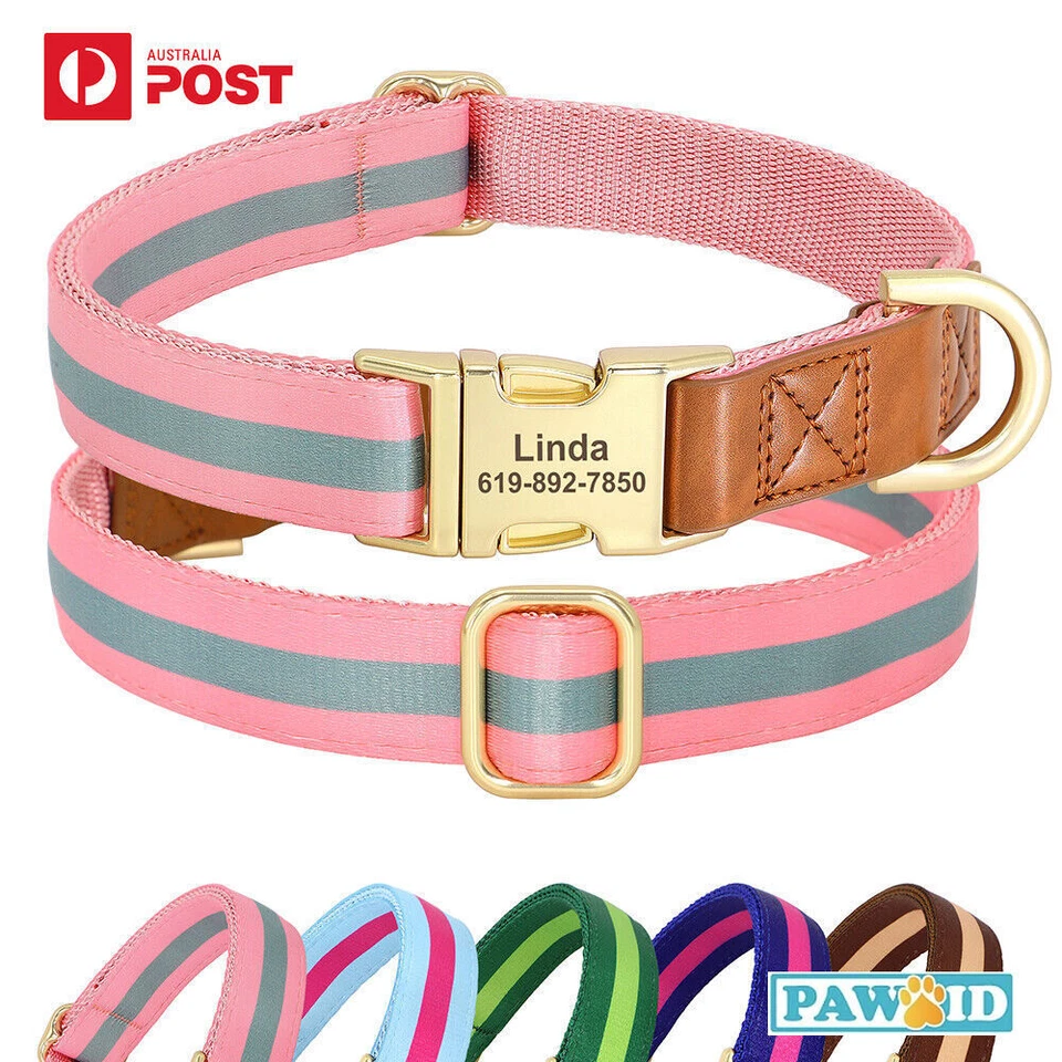 Custom Dog Collar Personalized Nylon Leather Puppy Pet Collars Free Engrave ID - Image 1 of 4