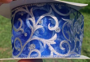 Lion Ribbon Gossamer Blue Silver Wire Ribbon 13 yards - Picture 1 of 6