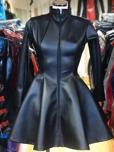 Misfitz black faux leather skater dress, two way zip. SIZE 28. CD Goth Club - Picture 1 of 13
