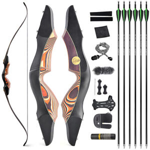 60" Takedown Recurve Bow Set Carbon Arrows 25-60lb Wooden Archery Hunting Target