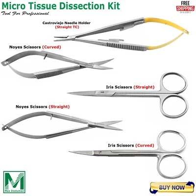Micro Tissue Dissection Kit Small Animal Surgery Instruments Scissors Needle hol - Image 1 of 4