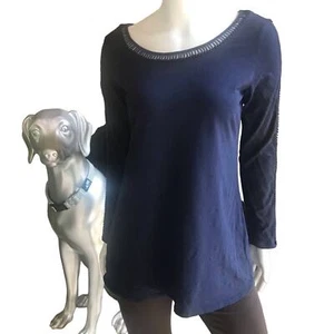 Soft Surroundings Long Sleeve Perforated Scoop Neck Blue Top Women's Size Small - Bild 1 von 6