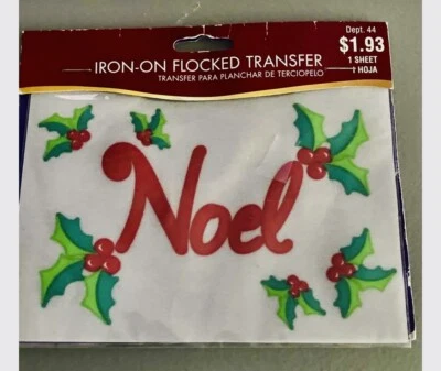 Vintage Noel Mistletoe Holly Christmas Iron-on Flocked Transfer Winter Dept. 44 - Изображение 1 из 4