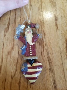 SANTA on Patriotic Flag Heart ORNAMENT red white blue - mailman? stocking & star - Picture 1 of 3