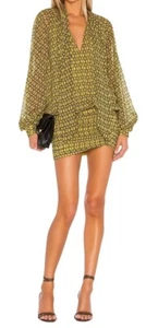 L,Academie The Malle Mini Dress In Gold Chain NWT Size XS Xsmall Yellow & Black - Picture 1 of 11