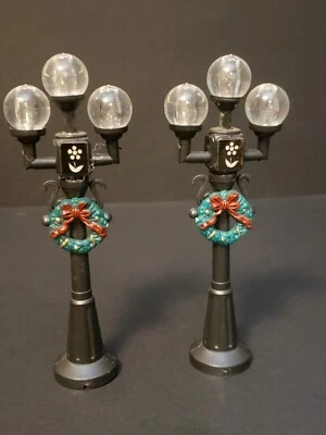 Holiday Time  Christmas Village 2PC Lamp Post Street Light Wreath NOT Lighted - Image 1 of 4