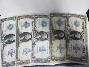 FIVE 1923 $1 SILVER CERTIFICATE LARGE SIZE NOTES - Picture 1 of 2