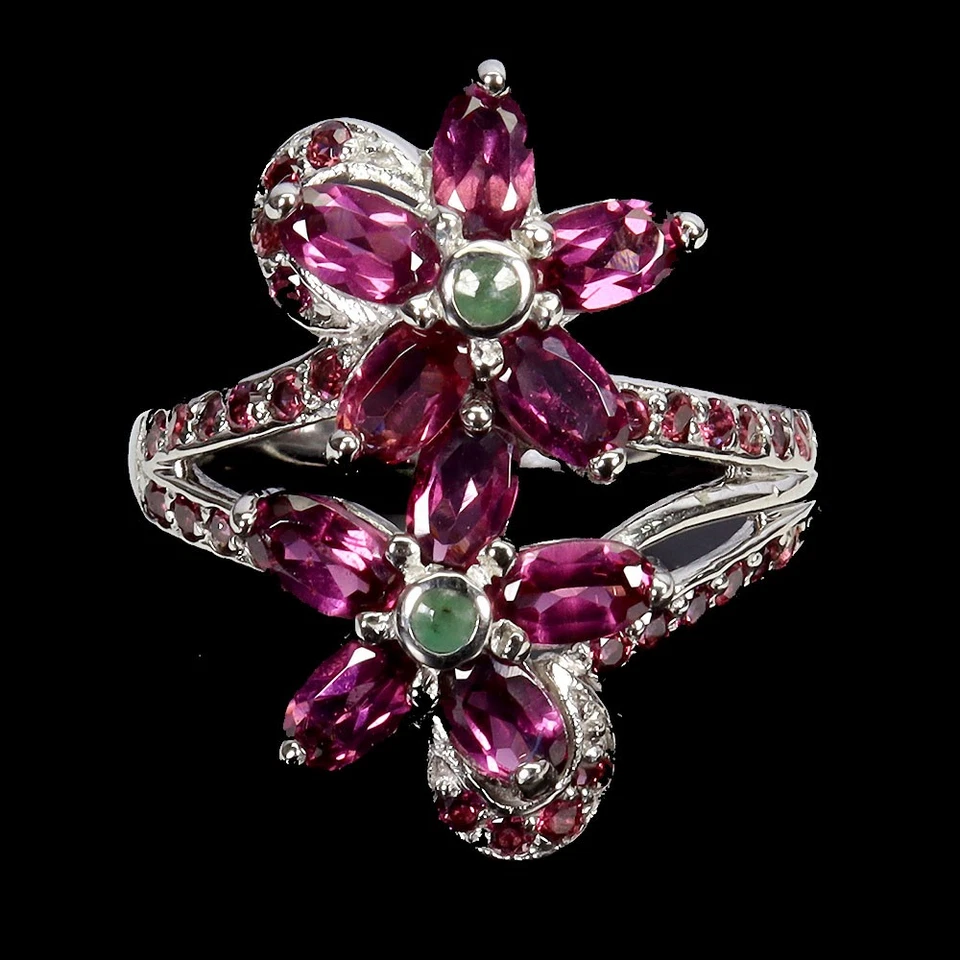 Anillo de plata de ley 925 ovalado rodolita esmeralda piedras preciosas naturales joyería talla 8. Foto 1 de 4