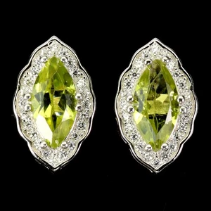 925 Sterling Silver Earrings Marquise Peridot Natural Gemstone Jewelry - Picture 1 of 14