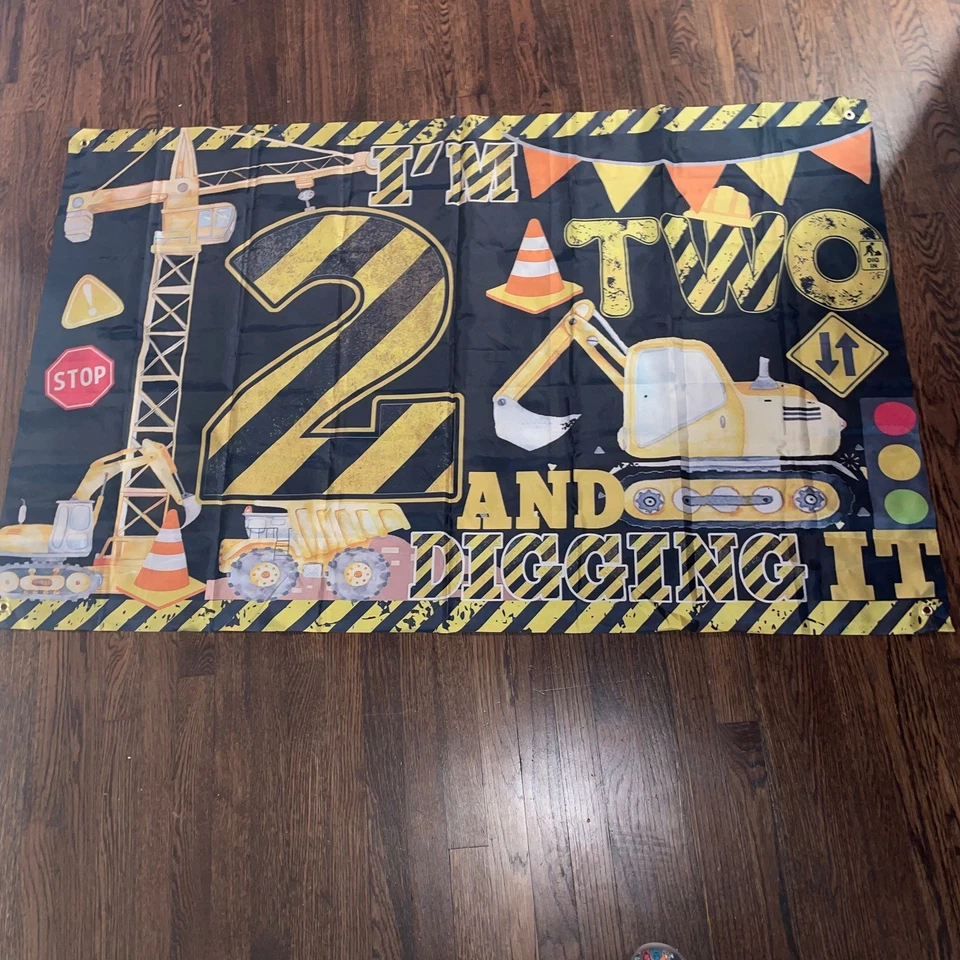 Decoraciones de segundo cumpleaños para niños, tema de camión volquete excavadora 3'x5' Foto 1 de 1