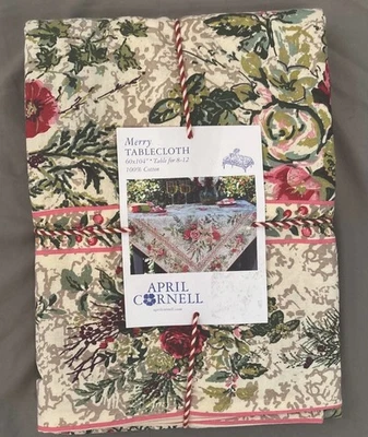 April Cornell Merry Antique 100% Cotton Christmas Tablecloth ~ 60” x  104” ~ NEW - Image 1 of 4