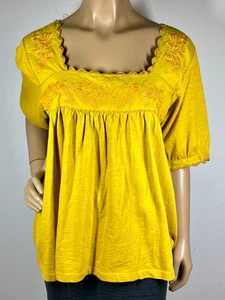 Sister Mary Tia Top Size L Gold Color Embroidery Square Neck Short Cuffed Sleeve - Picture 1 of 12