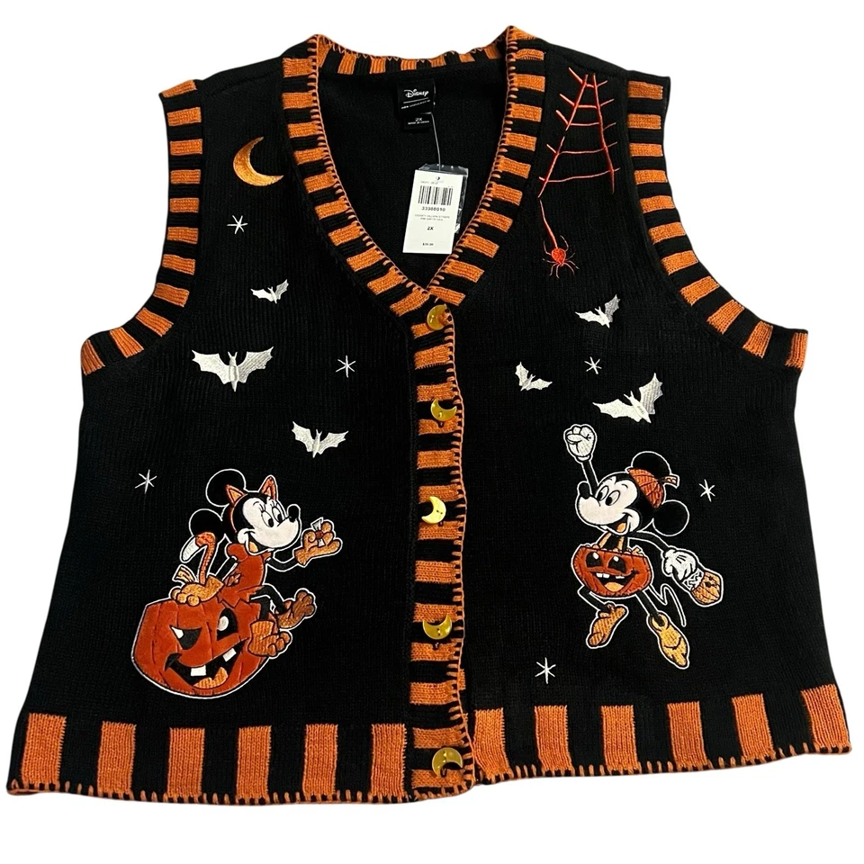 Her Universe Disney Mickey Mouse & Minnie Mouse Pumpkin Girls Sweater Vest Small - Image 1 of 4