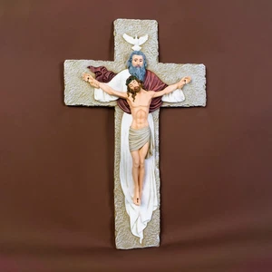 9,8 Zoll Heilige Dreifaltigkeit Wandkruzifix handbemalt katholisches Kreuz christliche Wohndeko - Bild 1 von 6