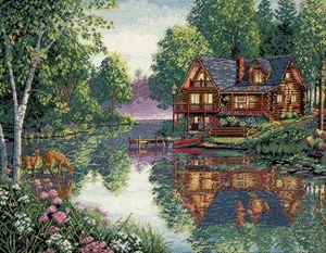 Diy Needlepoint Cross Stitch "Cozy Cottage". Embroidery Kit Unprinted Сanvas - Picture 1 of 1