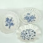 Home Interiors Gifts Blue Floral White Lace Edged Flower 3 Decorative Plates NEW