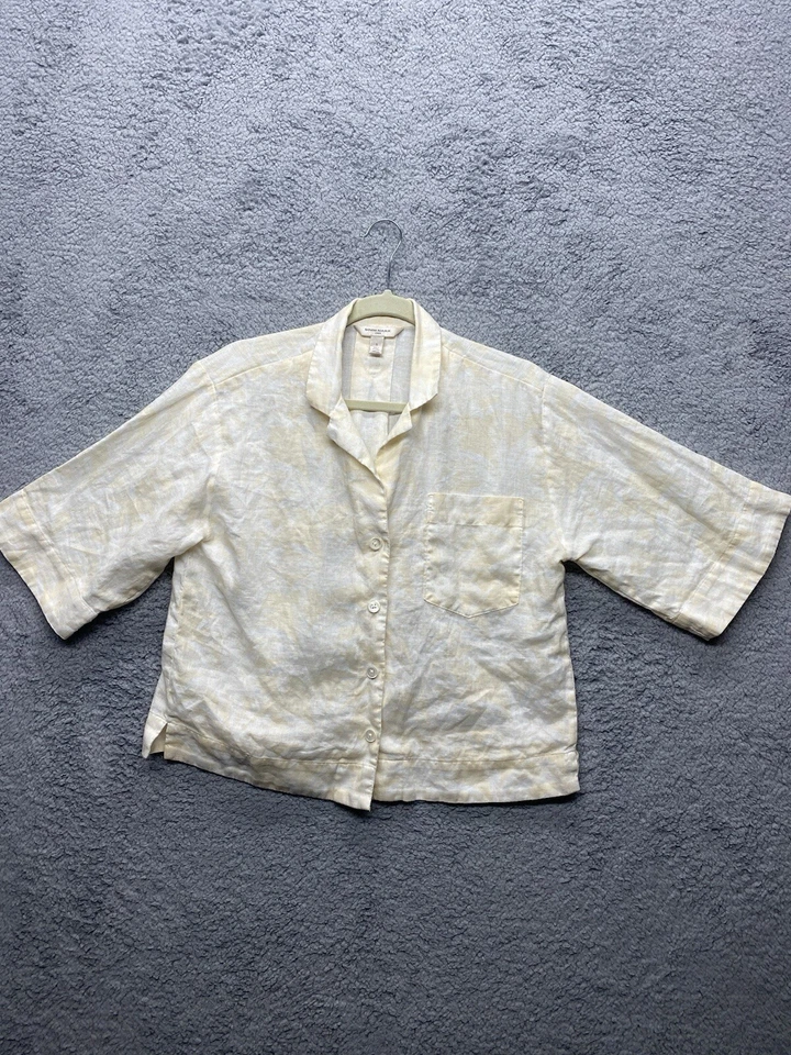Blusa corta de lino para mujer Banana Republic pequeña amarilla clara oficina informal Foto 1 de 4