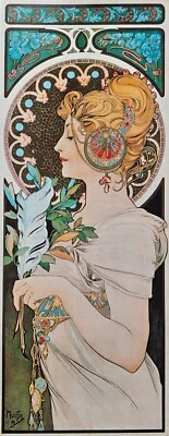 Alphonse Mucha Feather Art Nouveau Vintage Bohemian woman 1899 vintage art print - Image 1 of 4