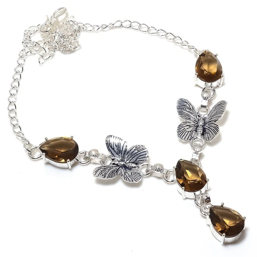 Smoky Quartz Gemstone Handmade 925 Sterling Silver Jewelry Necklaces Sz 18" - Image 1 of 1
