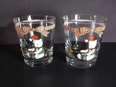 Anchor Hocking Memories Navidad Doble Antiguo Gafas con Oso de Peluche Foto 1 de 3
