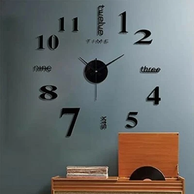 Reloj mudo de pared grande sin marco hágalo usted mismo 3D espejo superficie pegatina hogar oficina decoración, Foto 1 de 4