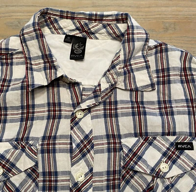 RVCA Rojo Blanco y Azul Cuadros Manga Larga Abotonada Para Hombre Talla M Algodón Foto 1 de 4